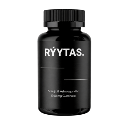 RYYTAS Shilajit + Ashwagandha guminukai – Ramiai energijai - pakuote, priekinis vaizdas